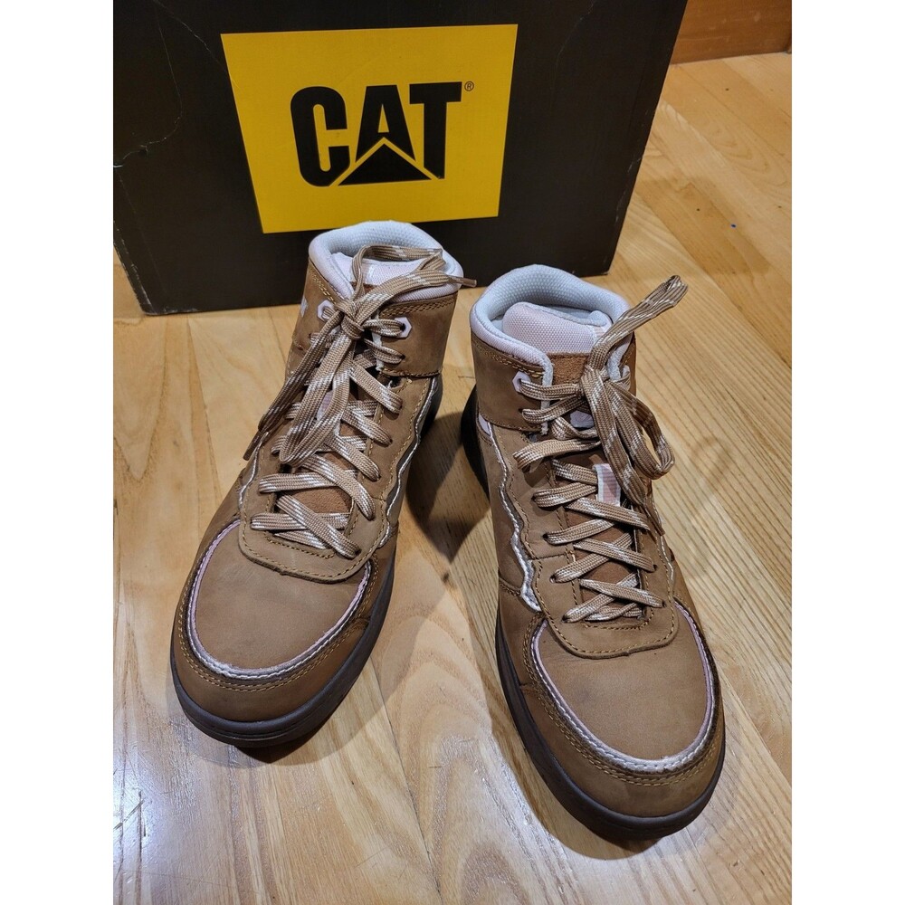CAT Women’s Tan Ankle Booties – Rugged Lace-Up Style